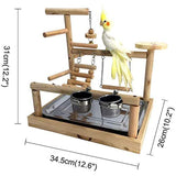 Pet Parrot Play Stand with Cup Bird Toys Tray Swing Climbing Hanging Ladder Bridge Wood Cockatiel Playground Bird Perches Budgie