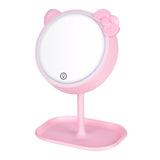 Espelho de maquiagem de gato rosa com espelhos led espelho de pé espelho de mesa de luz ajustável espelho de vaidade de tela de
