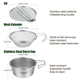 TOMSHOO Stainless Steel Sierra Cup Bowl with Mesh Strainer Colander and Lid for Camping Hiking Backpacking Cups Picnic Cookware