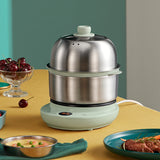 220V Mini 2 Layers Electric Egg Food Steamer 26mm Depth Frying Pan Stainless Steel Steamers Breakfast Maker