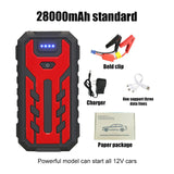 28000mAh Car Battery Jump Starter Portable Emergency 12V Car Battery Booster 15V/1A Dual USB Wireless Charging LED Flashlight