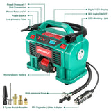 Air Compressor Tire Inflator HYCHIKA 160PSI Portable Inflator 2.0Ah Battery Fast Charger for Tires Balls and Other Inflatables