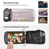 1080P/2.7K HD Digital Video Camera DV Camcorder 3 Inch LCD Touchscreen 18X Zoom Built-in LED Fill-in Light for Teenager Beginner