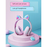 Cat Ear Headphones, LED Lights Computer Headphones, Headset Bluetooth 5.0 Headphones, Support TF Card