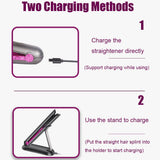 Mini 2 IN 1 Flat Iron USB 4800mah Wireless Hair Straightener with Charging Base Portable Cordless  Curler Dry and Wet  Use