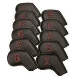 Golf Head Covers for Irons Fit Most Brands 11Pcs/Set Black Pu Leather Lightweight Soft Waterproof Durable Headcover