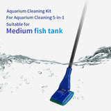 Fish Tank Clean Tools 5 In 1 Aquarium Cleaning Set Fish Net Gravel Grass Fork Rake Algae Scraper Sponge Brush Aquarium Supplies
