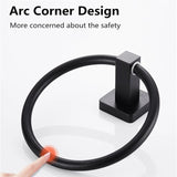 Punch Free Black Towel Holder Towel Ring Round Wall Mounted Towel Rack Towel Shelf Stainless Steel Bathroom Accessories Hotel