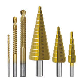 6Pcs HSS Steel Titanium Coated Step Drill Bit Hole Cutter Stepped Up Metal Tool 4-12 4-20 4-32 / 3MM 6MM 8MM