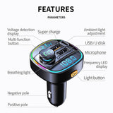 Car FM Transmitter Stereo Receiver MP3 Player Fast Charging Modulator Colorful Light Charger Bluetooth 5.0 Handsfree Car Kit