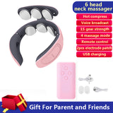 Remote Control 6 Head Neck Massager Infrared Heating Pulse Cervical Spine Massage Physiotherapy Neck Pain Relief Relaxation Tool