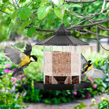 20x20x22cm Large capacity Bird Feeder Transparent shell Plastic Hanging Bird Feeder with Roof for Outdoor Garden Patio Backyard