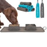 Pet Dog Silicon Portable Folding Double Travel Bowl with Mat for Pet Outdoor Feeding