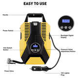 Digital Tire Inflator 12V DC 150 PSI Air Compressor Pump Auto Shut Off with Emergency LED Flasher for Car, Bicycle