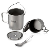 Lixada 3 Pieces Titanium 750ml Pot 420ml Water Cup Mug with Lid Handle Folding Spork Outdoor Camping Picnic  Cookware