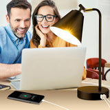 Industrial Nightstand Table Lamp with E26 Bulb Dual USB Port,Contact Control Bedside Night Lights for Bedroom,US Plug