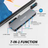 Docooler 7-in-1 Type-C Hub with USB3.0 Audio HD Port TF SD Card Slots Compatible with iPad Pro Type-C Phone Tablet Laptop