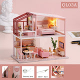CUTEBEE DIY Dollhouse Kit Wooden Doll Houses Miniature Dollhouse Furniture Kit with LED Toys for children Christmas Gift QL02