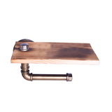 Rustic Washroom Storage Rack Bathroom Toilet Cast Iron Pipe Heavy Duty Paper Holder Easy Install 2 In 1 Home Wooden Shelf