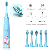 Children Electric Toothbrush Kids 5 To 12 Years Old Cleaning Care Oral Bacteria 6 Replacement Brush Heads USB Charging
