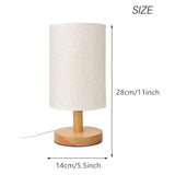Round Bedside Table Lamp Nightstand Lamp with Fabric Shade and Solid Wood for Bedroom, Living Room Modern Office