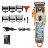 Kemei Cordless Transparent Hair Clipper for Beginner Salon Fade Hair Cutter Beard Trimmer Razor LED Display Grooming Kit