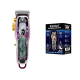 Kemei Cordless Transparent Hair Clipper for Beginner Salon Fade Hair Cutter Beard Trimmer Razor LED Display Grooming Kit