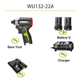 WORX 12V Brushless Motor Impact Cordless Electric Screwdriver WU132 Professional Tool with 42PCS Drill Bits Set Big Torque