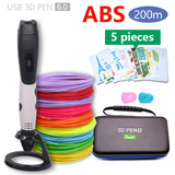 Fashion 3D pen 3D printer Pen and PLA / ABS safety plastic  Can be used outdoors USB powered Free delivery bag Christmas present