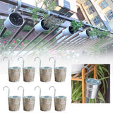8pcs Silver Multipurpose Fence Balcony Indoor Outdoor Hanging Flower Pot Rustproof Home Decor Iron Bucket Planter With Hook