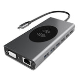 USB Type C HUB 15 in 1 USB3.0 Docking Station Wireless Charge HDMI-Compatible+PD+RJ45+VGA USB C Hub for  Laptop