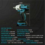 1/2" 520Nm 18V Torque Brushless Cordless Electric Impact Wrench Driver + Battery Power Tool Electric Wrench Black+Blue