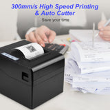 Thermal Receipt Printer 80mm Desktop Direct Thermal Printing USB+LAN Connect 300mm/s High Speed with Auto Cutter Support ESC/POS