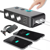 12-24V Cigarette Lighter Splitter QC3.0 + 3-Port USB Car Charger with ON-Off Switch LED Display Voltag for All Phone and PC