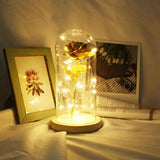Gold-Plated Rose With Led Light In Glass Dome For Wedding Party Mother'S Day Gift