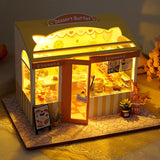 DIY Dollhouse Wooden Doll House  Assembled Sushi Dessert Shop Miniature Doll House Furniture Kit Casa Led Toys for Birthday Gift