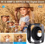 4K Video Camera Camcorder with Microphone 48MP Vlogging  16X Zoom 3.0" Touch Screen IR Night Vision Wi-Fi Vlog Cameras Web