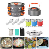 Camping Cookware Picnic Cooking Set 1 Set Outdoor Pots Pans Non-stick Tableware With Foldable Spoon Fork Knife Kettle Cup