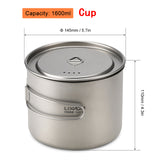 Lixada 1600ml Titanium Pot Ultralight Portable Hanging Pot with Lid and Foldable Handle Outdoor Camping Hiking Backpacking