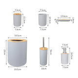 NEW Bathroom Accessories Set 6 Pieces Bamboo Room Set Toothbrush Holder Soap Dispenser Toilet Brush Trash Can Bathroom