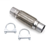2.5" x8" x12" Stainless Steel Car Exhaust Flex Pipe Bellows Double Braid Connector Ripple Sliver With Bracket