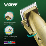 VGR All Metal Professional Hair Trimmer For Men USB Rechargeable Hair Clipper Cordless Barber Electric Hair Cuting Machine