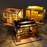 DollHouse Miniature Doll With LED Light House Creative Hand-assembled Small Shop Model Children toy gift Miniature Wood House
