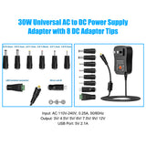 30W Universal AC to DC Power Supply Adapter with 5V 2.1A USB Port, AC Plug-in Power Charger 3V to 12V Adjustable Output Voltage