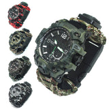 7 in 1 Outdoor Survival Watch Tactical Paracord Bracelet Watch with Compass Scraper Thermometer Paracord Whistle Camping Tools