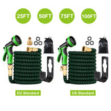 25ft Expandable Garden Hose with 9 Nozzle Flexible Strong Water Hose with 3/4 Inch Solid Brass Connector and Double Latex Core