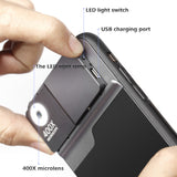 Mobile Phone Microscope HD Camera Fill Light Small Mini Miniature 400X Times Lens for Iphone 11 Pro Max Etc.