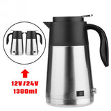 12/24V 1300ml Car Kettle Stainless Steel Electric Heating Cup Boiling water Bottle Car Truck Kettle Water Heater for Travel
