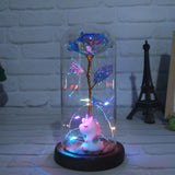 Artificial Eternal Rose Light in LED Light Glass Cover Luminous Preserved Flower With Pony Doll Ornaments Valentines Mothers Day