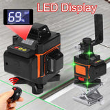 4D 12/16 Lines Laser Level Green LED Display Auto Self-Leveling 360 ° Rotatable Measure Horizontal Vertical Cross Remote Tool
